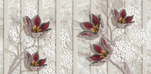 3d,Illustration,,Jewelry,Red,Flowers,,Vertical,Stripes,,On,Beige,Marble